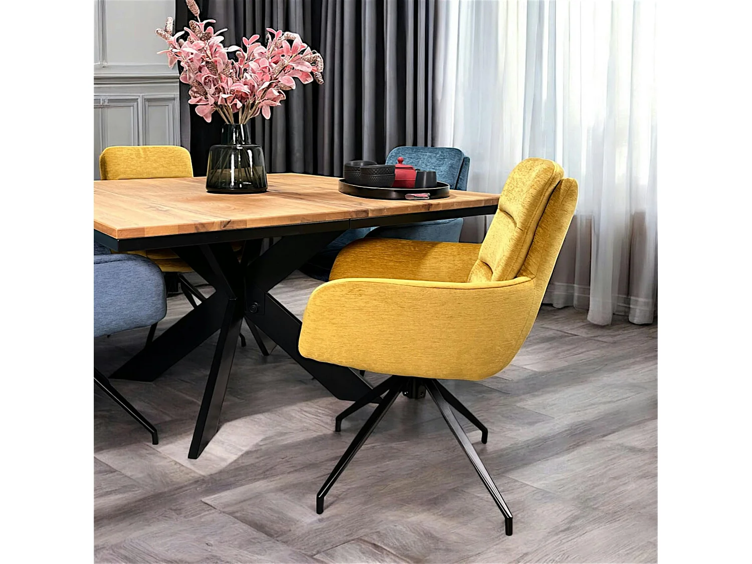 Fauteuil de table pivotant en velours moutarde (lot de 2) PALERME