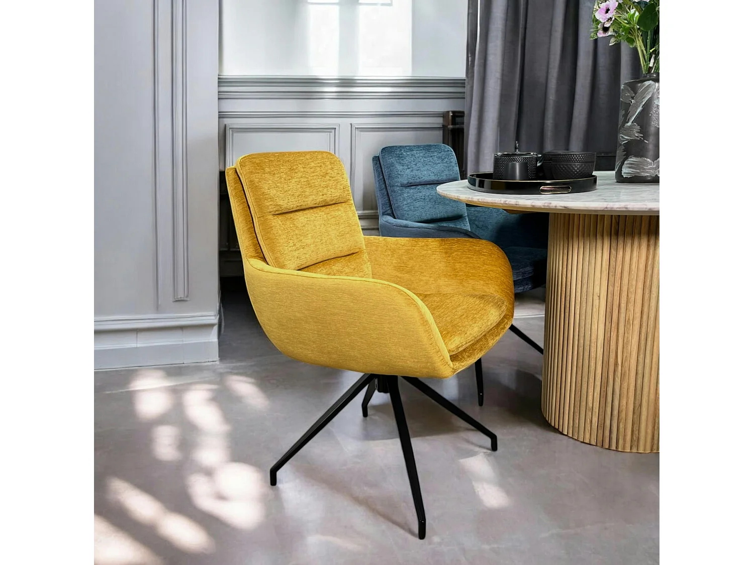 Fauteuil de table pivotant en velours moutarde (lot de 2) PALERME