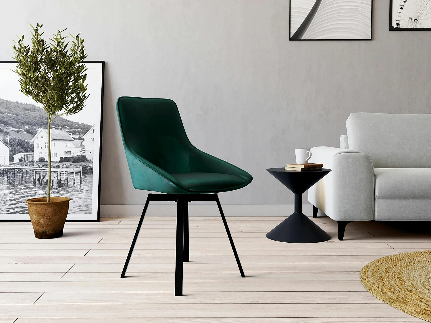 Chaise pivotante moderne en velours vert OKA (Lot de 2)