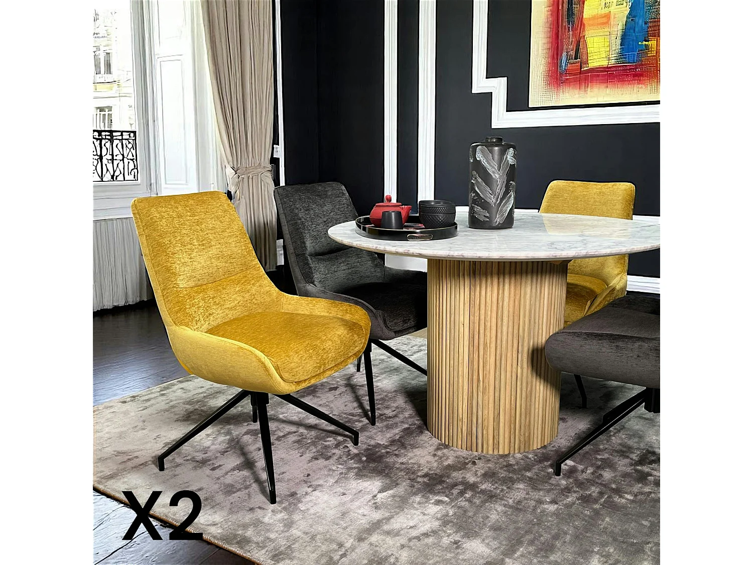 Chaise pivotante retro en velours moutarde (lot de 2) PALERME