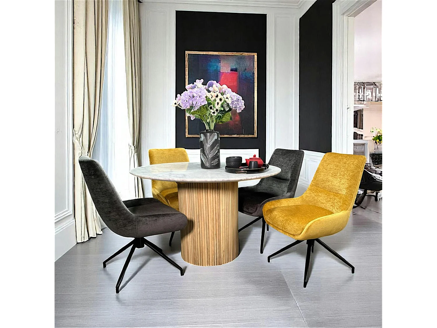 Chaise pivotante retro en velours moutarde (lot de 2) PALERME