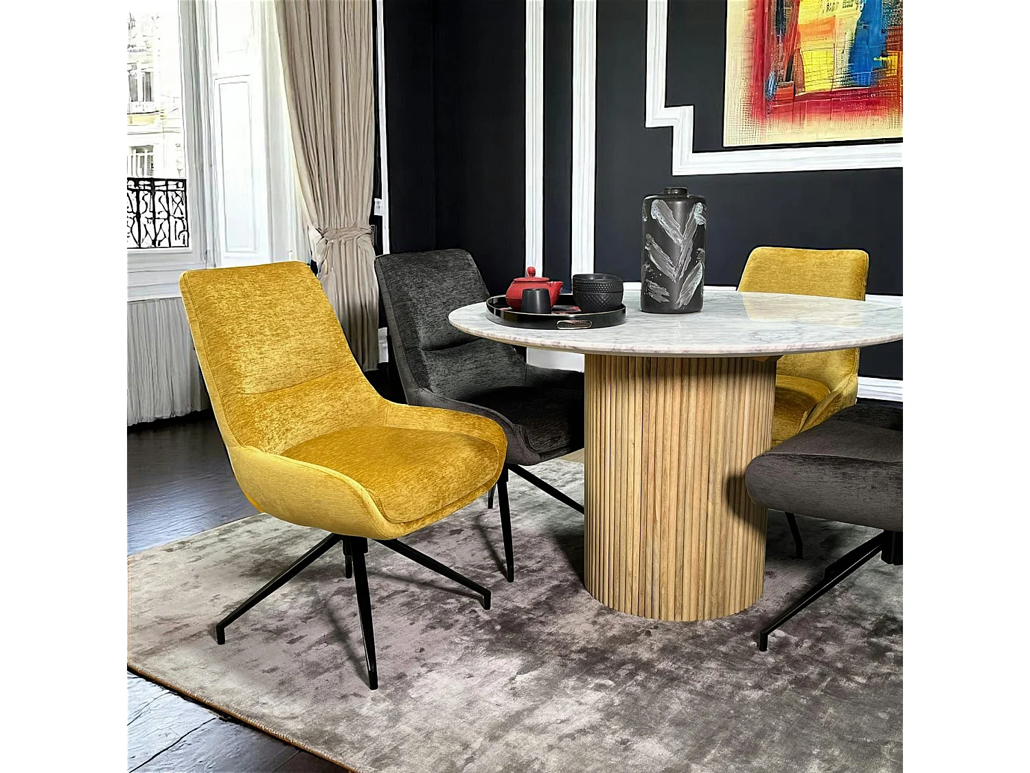 Chaise pivotante retro en velours moutarde (lot de 2) PALERME