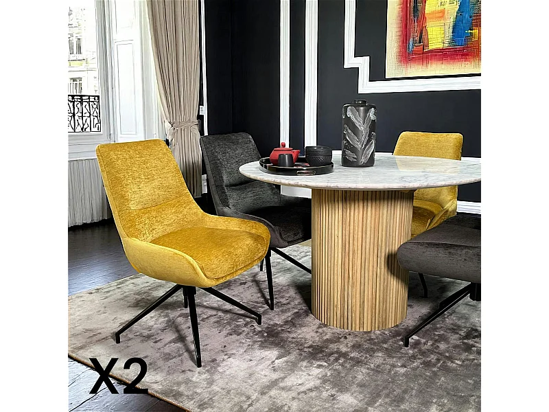 Chaise pivotante retro en velours moutarde (lot de 2) PALERME