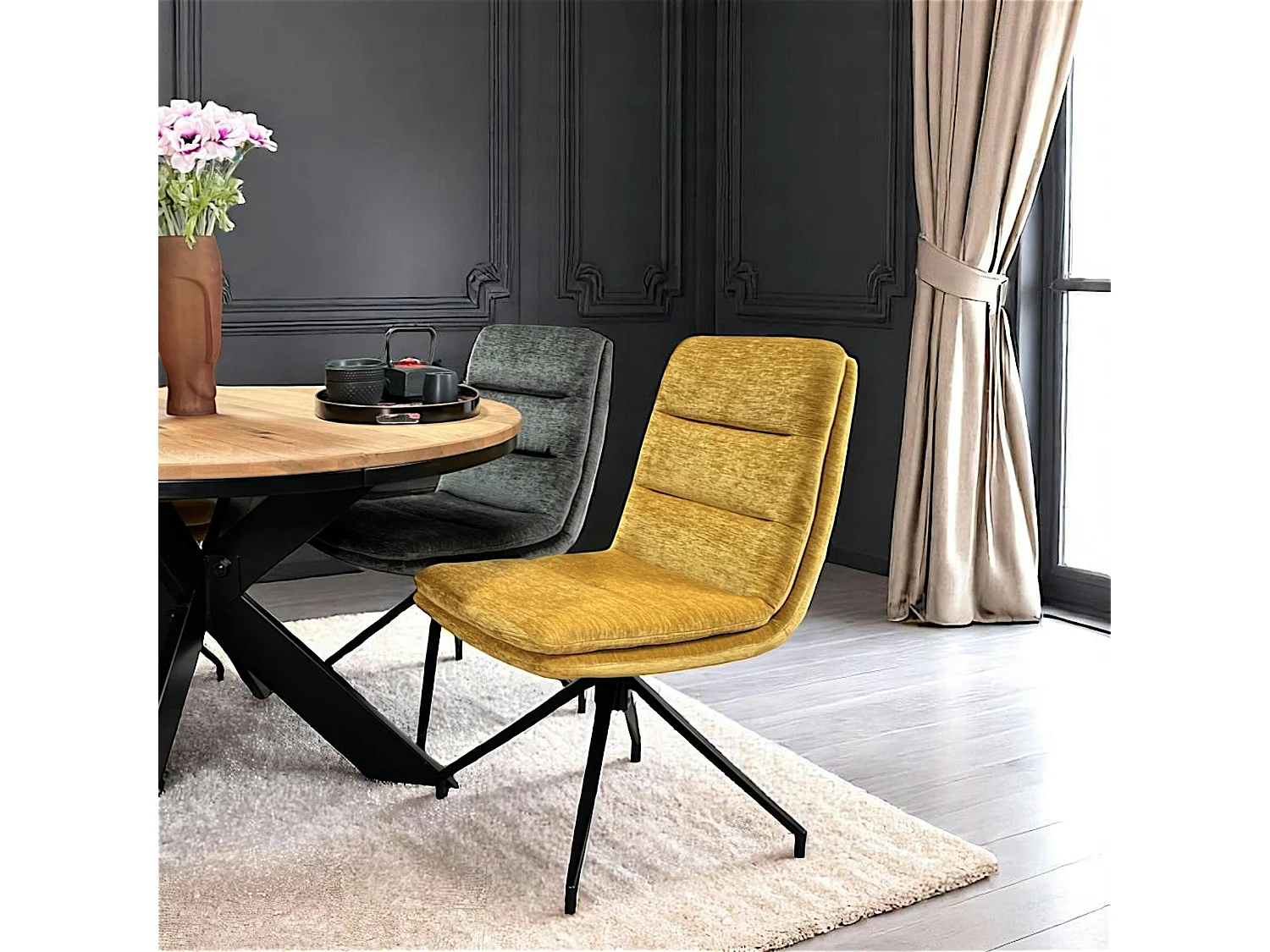 Chaise de salle à manger pivotante en velours moutarde (lot de 2) PALERME