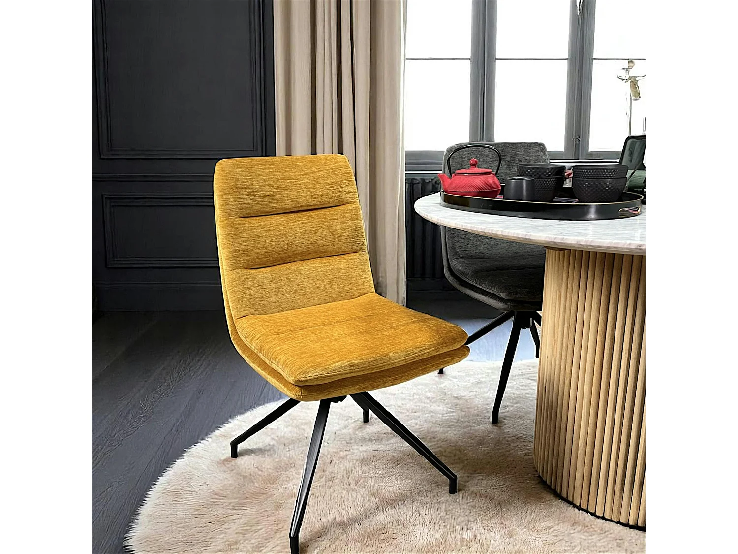 Chaise de salle à manger pivotante en velours moutarde (lot de 2) PALERME