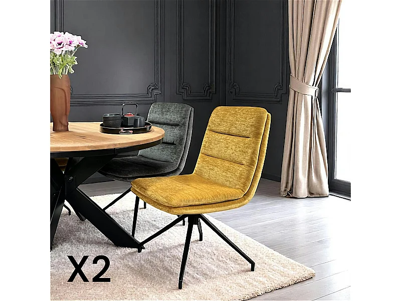 Chaise de salle à manger pivotante en velours moutarde (lot de 2) PALERME