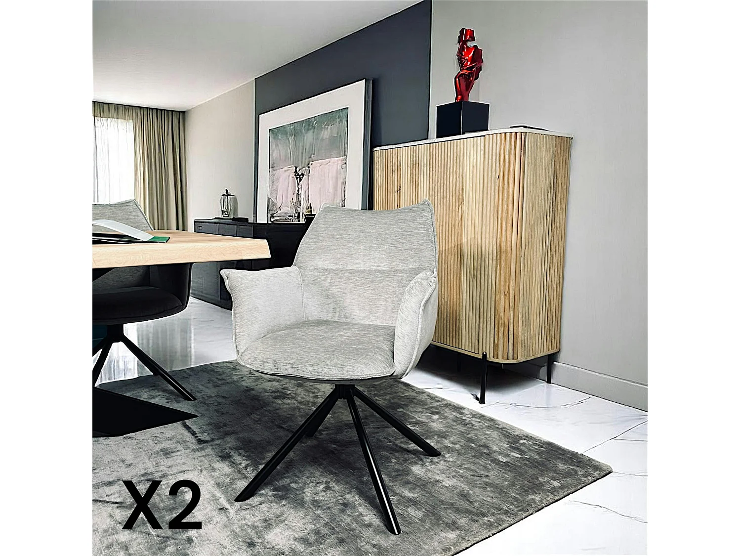 Fauteuil de table en velours gris avec retour (lot de 2) PALERME