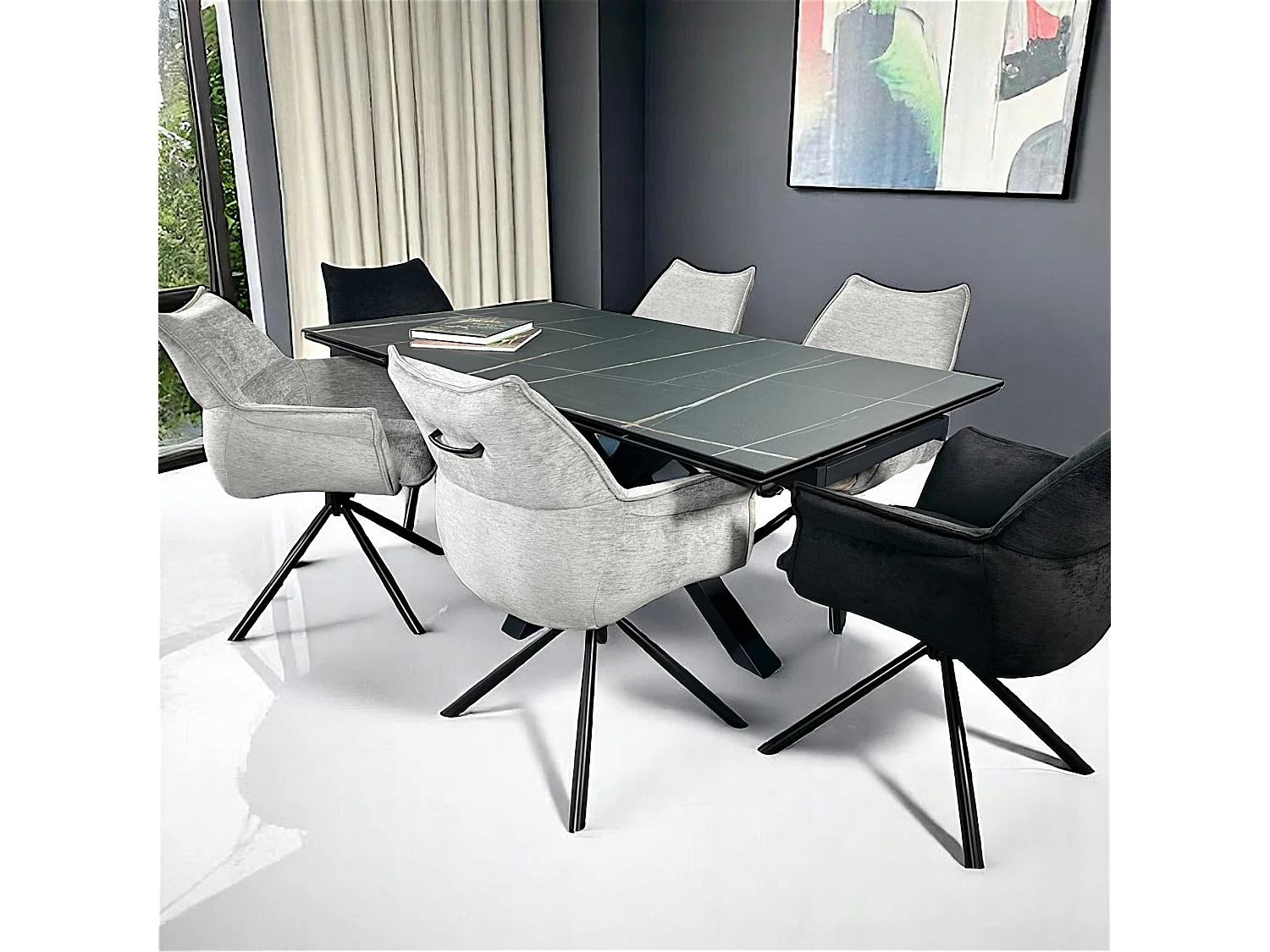 Fauteuil de table en velours gris avec retour (lot de 2) PALERME