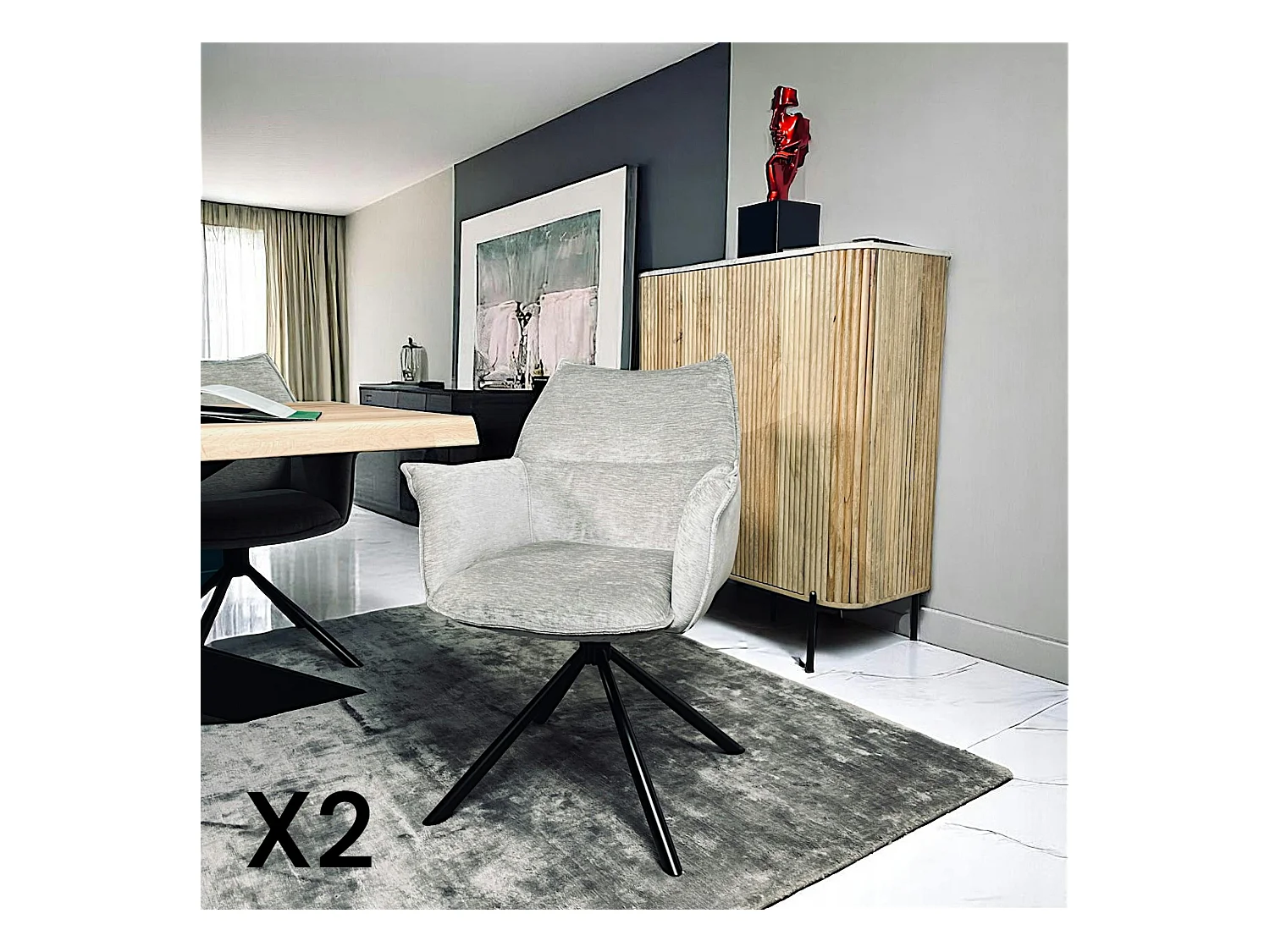 Fauteuil de table en velours gris avec retour (lot de 2) PALERME