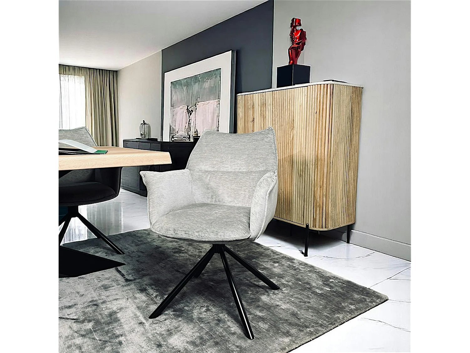 Fauteuil de table en velours gris avec retour (lot de 2) PALERME