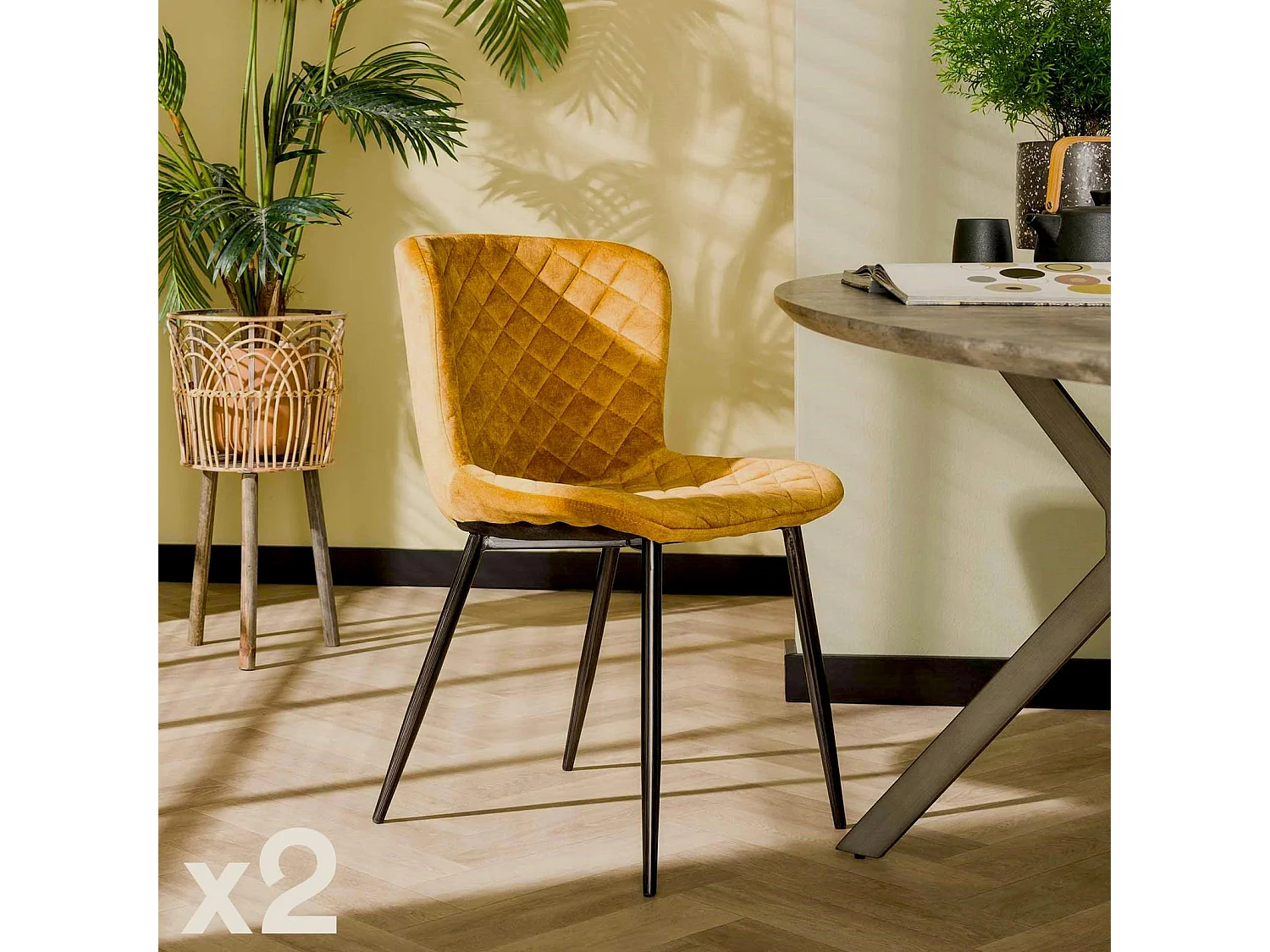 Chaise en velours piqué moutarde (lot de 2) MELBOURNE