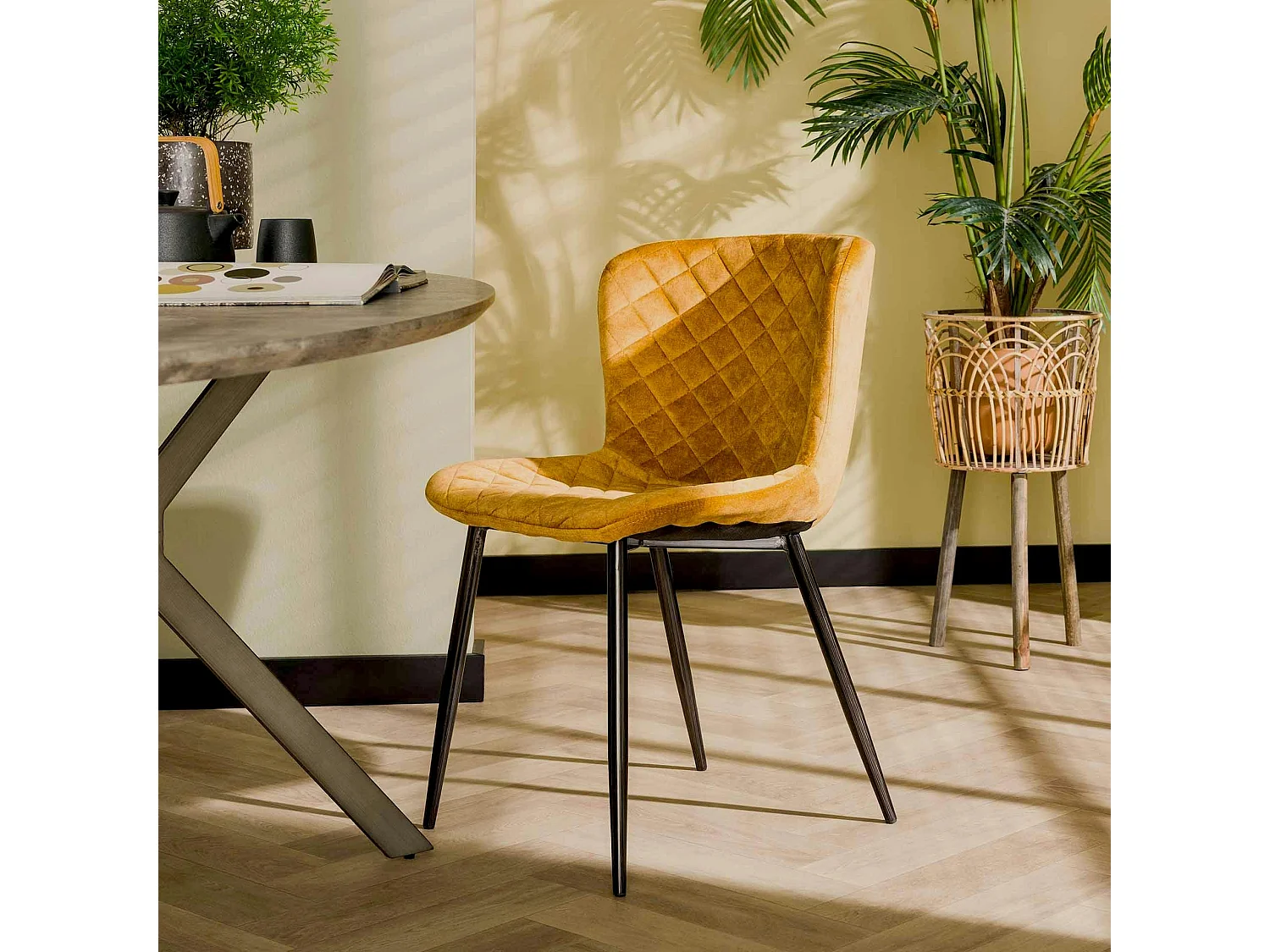 Chaise en velours piqué moutarde (lot de 2) MELBOURNE