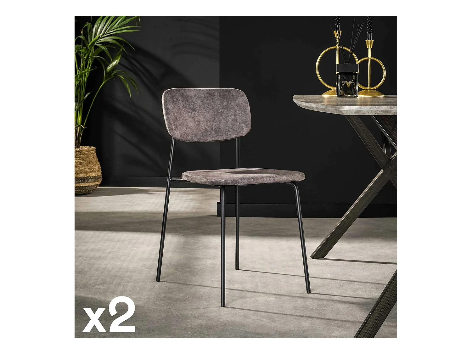 Chaise d'écolier en velours gris (lot de 2) MELBOURNE