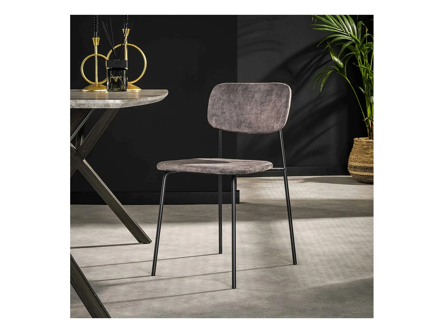 Chaise d'écolier en velours gris (lot de 2) MELBOURNE