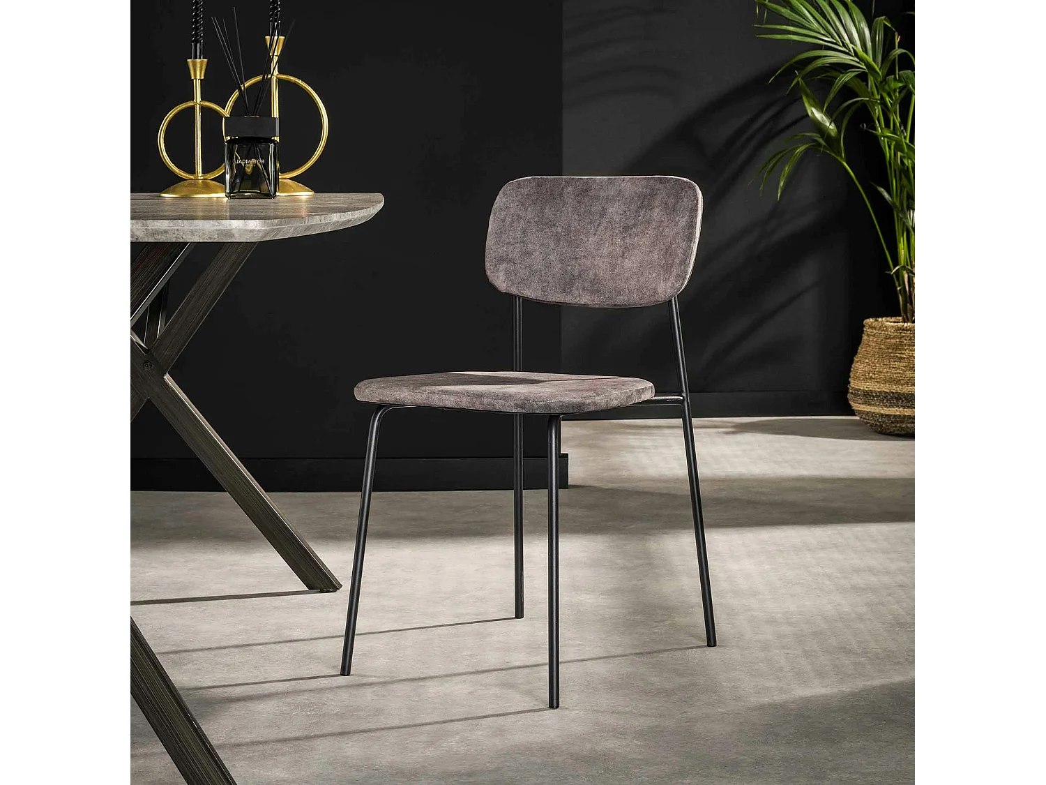 Chaise d'écolier en velours gris (lot de 2) MELBOURNE