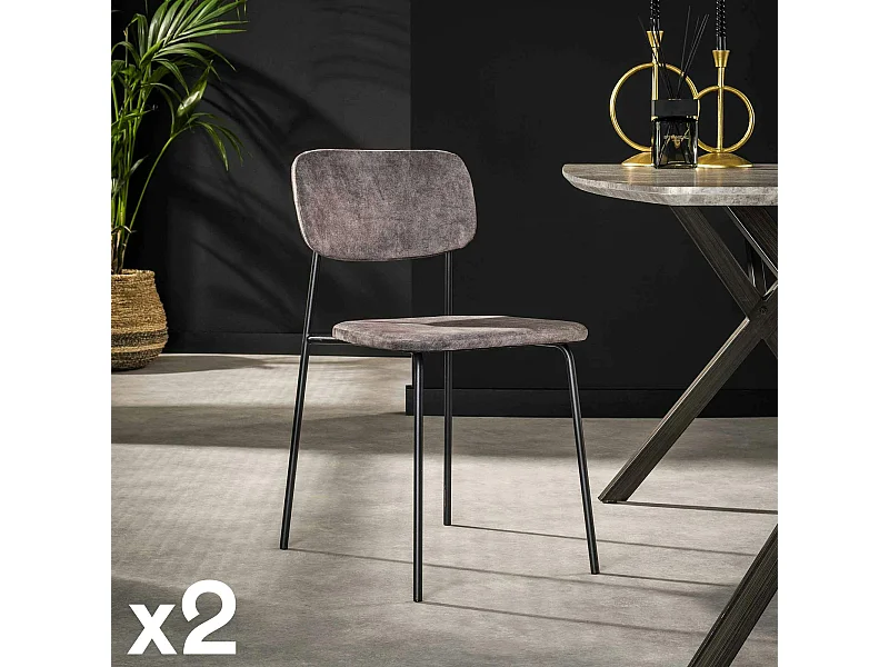 Chaise d'écolier en velours gris (lot de 2) MELBOURNE