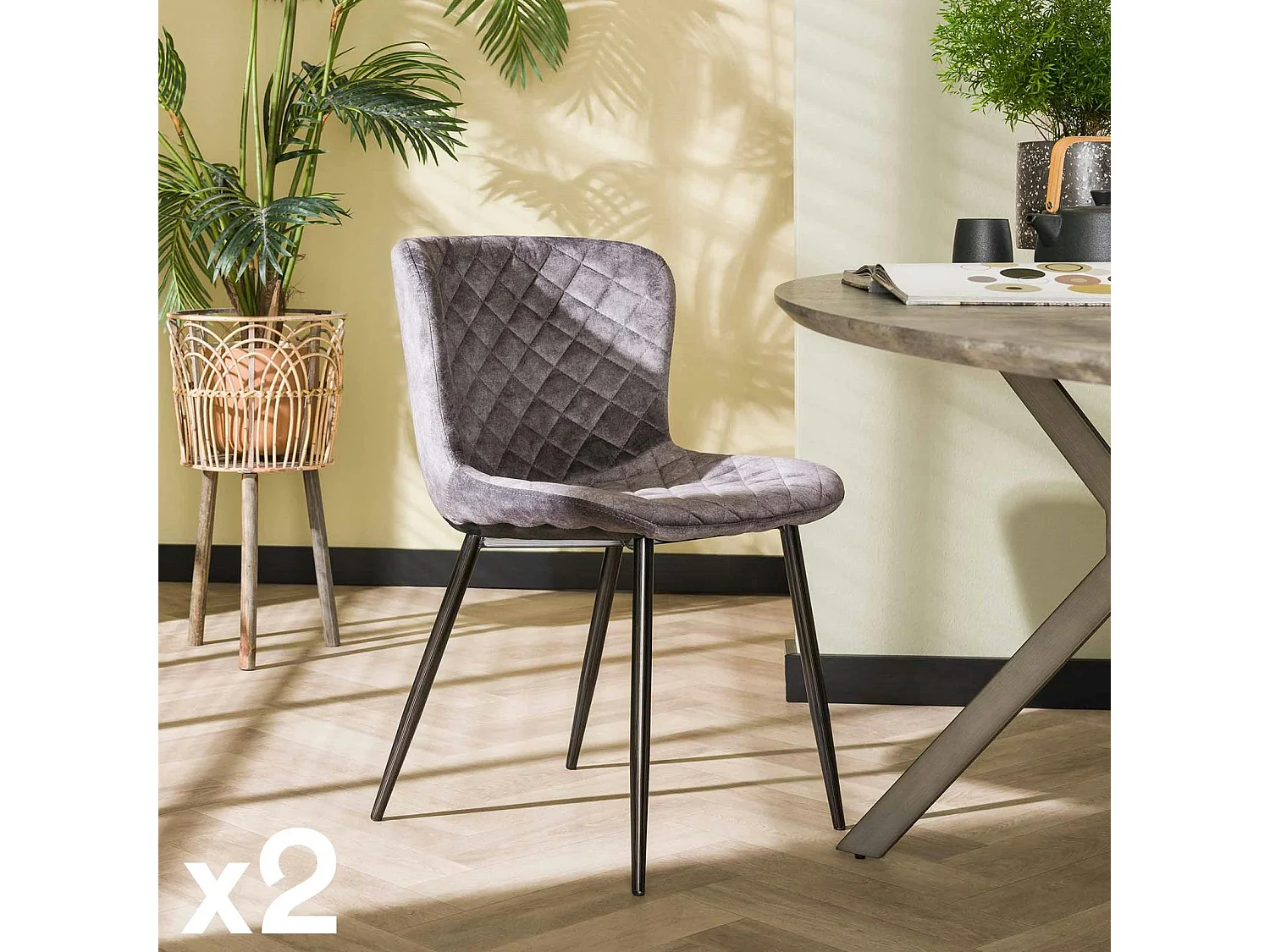 Chaise en velours piqué gris (lot de 2) MELBOURNE