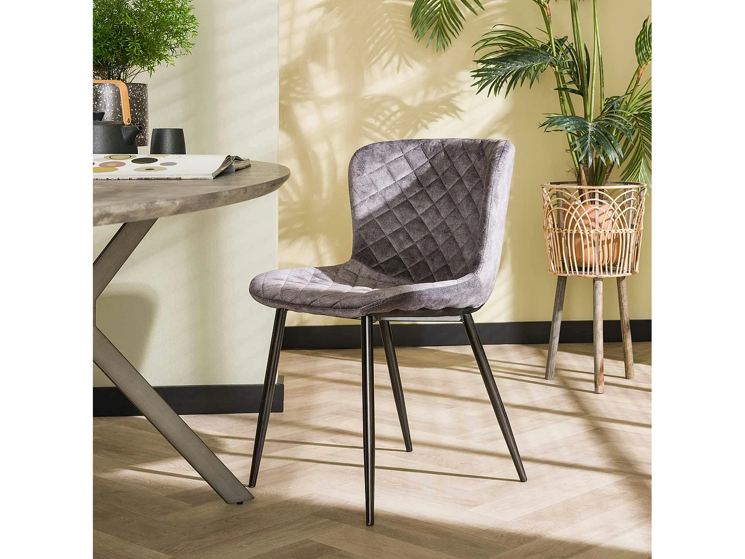 Chaise en velours piqué gris (lot de 2) MELBOURNE