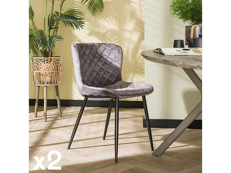 Chaise en velours piqué gris (lot de 2) MELBOURNE