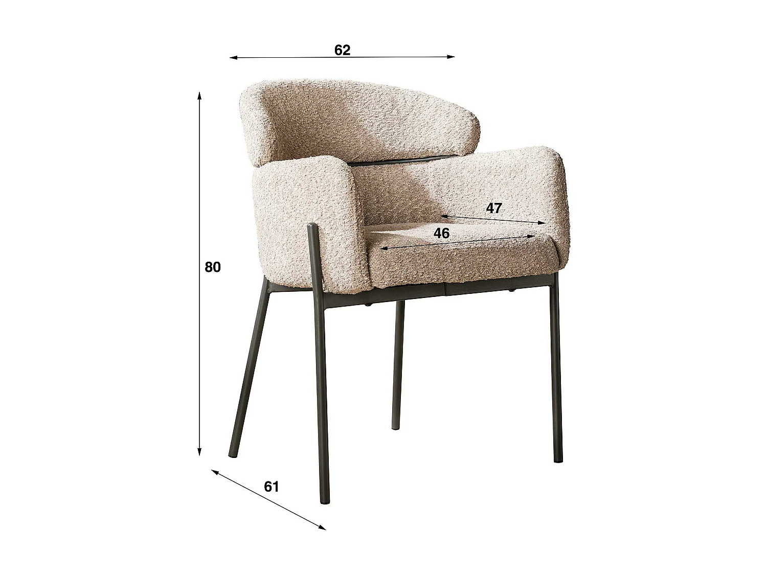 Fauteuil de table beige sable en bouclette dossier haut (lot de 2) GALWAY