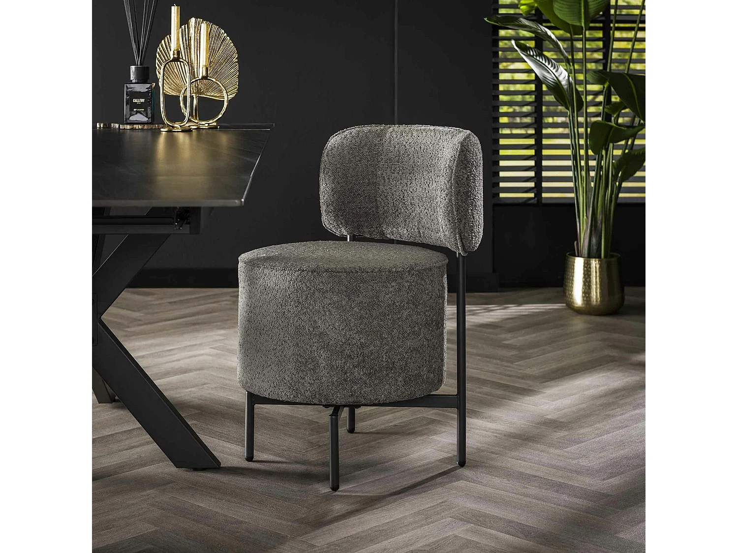 Fauteuil pivotant rond en bouclette grise (lot de 2) GALWAY