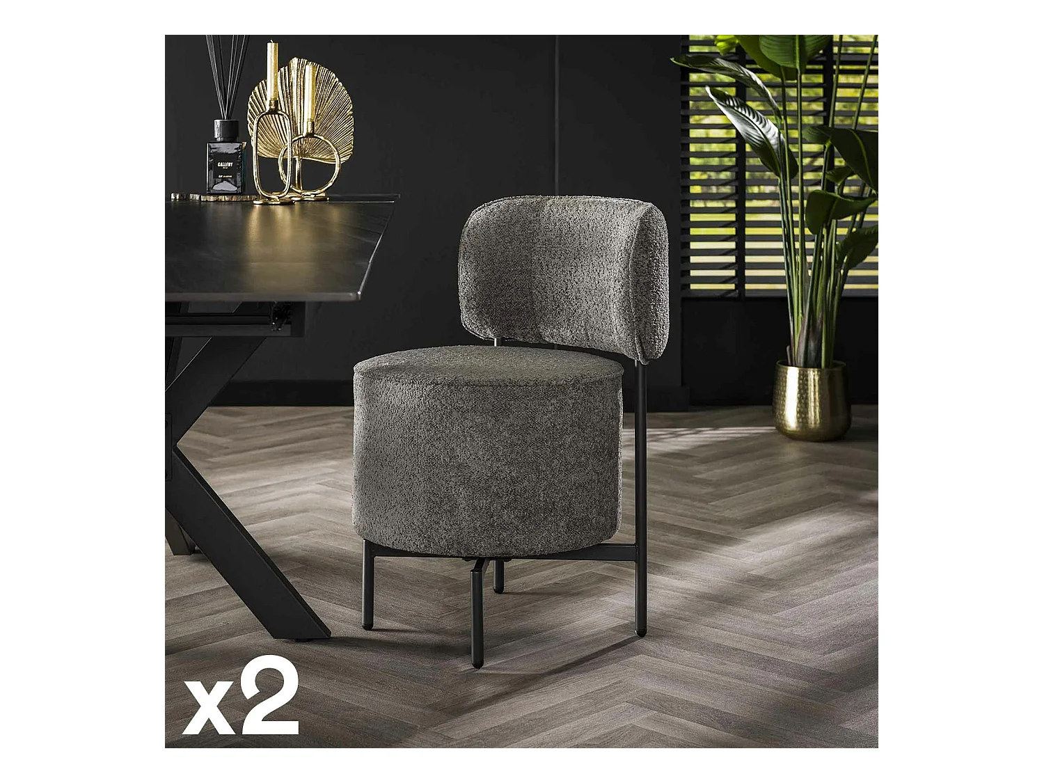 Fauteuil pivotant rond en bouclette grise (lot de 2) GALWAY