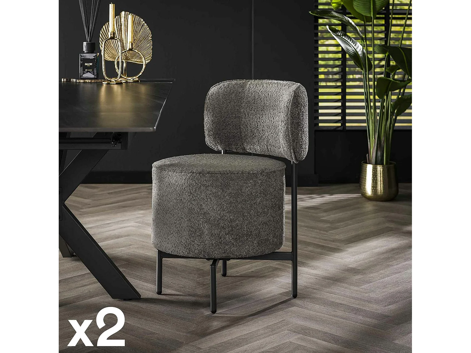 Fauteuil pivotant rond en bouclette grise (lot de 2) GALWAY