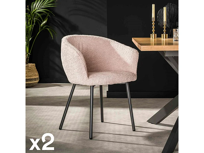 Fauteuil de table en bouclette rose (lot de 2) GALWAY