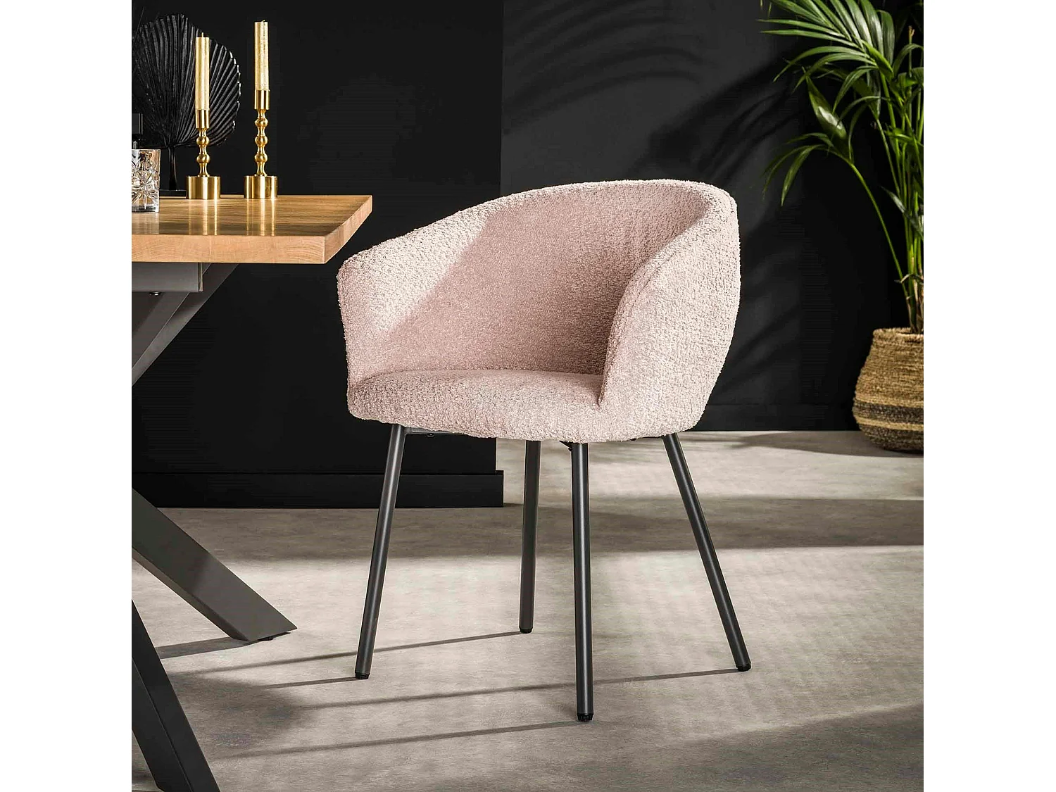 Fauteuil de table en bouclette rose (lot de 2) GALWAY