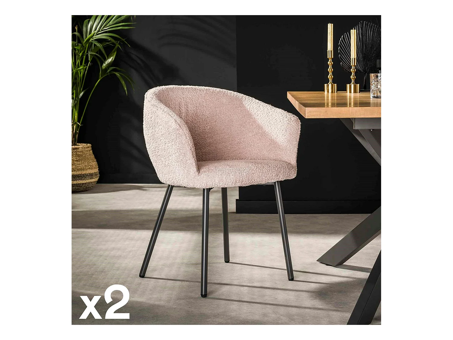 Fauteuil de table en bouclette rose (lot de 2) GALWAY
