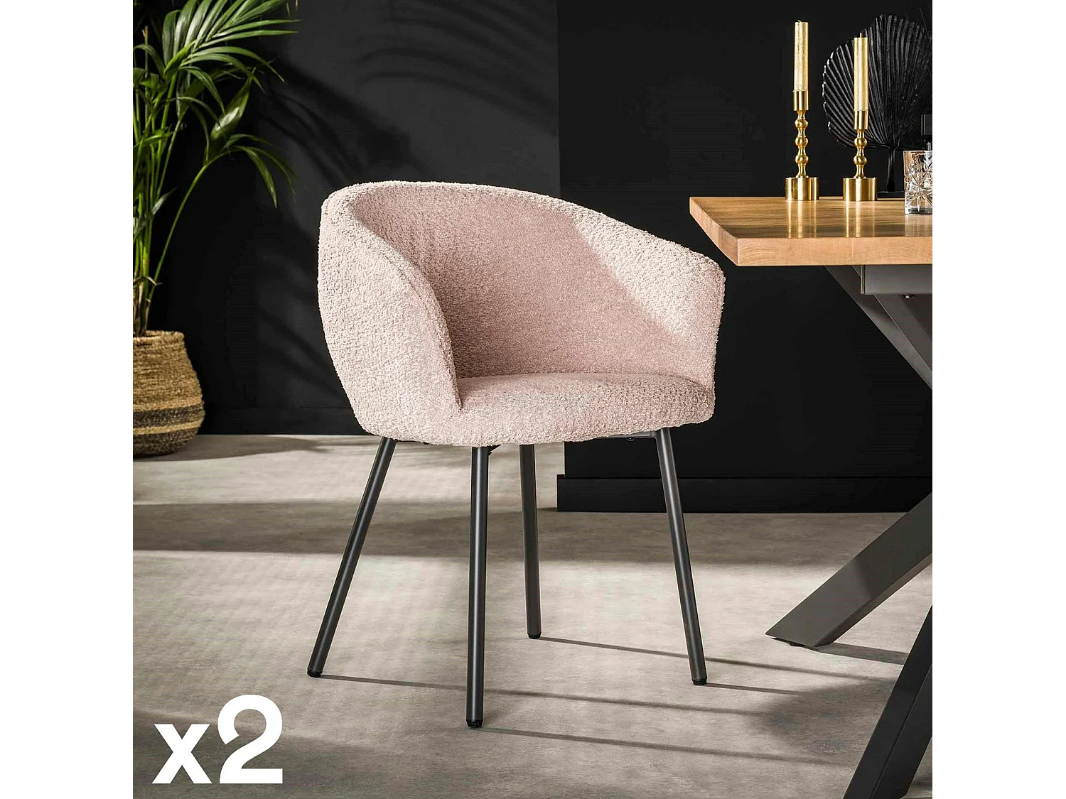 Fauteuil de table en bouclette rose (lot de 2) GALWAY