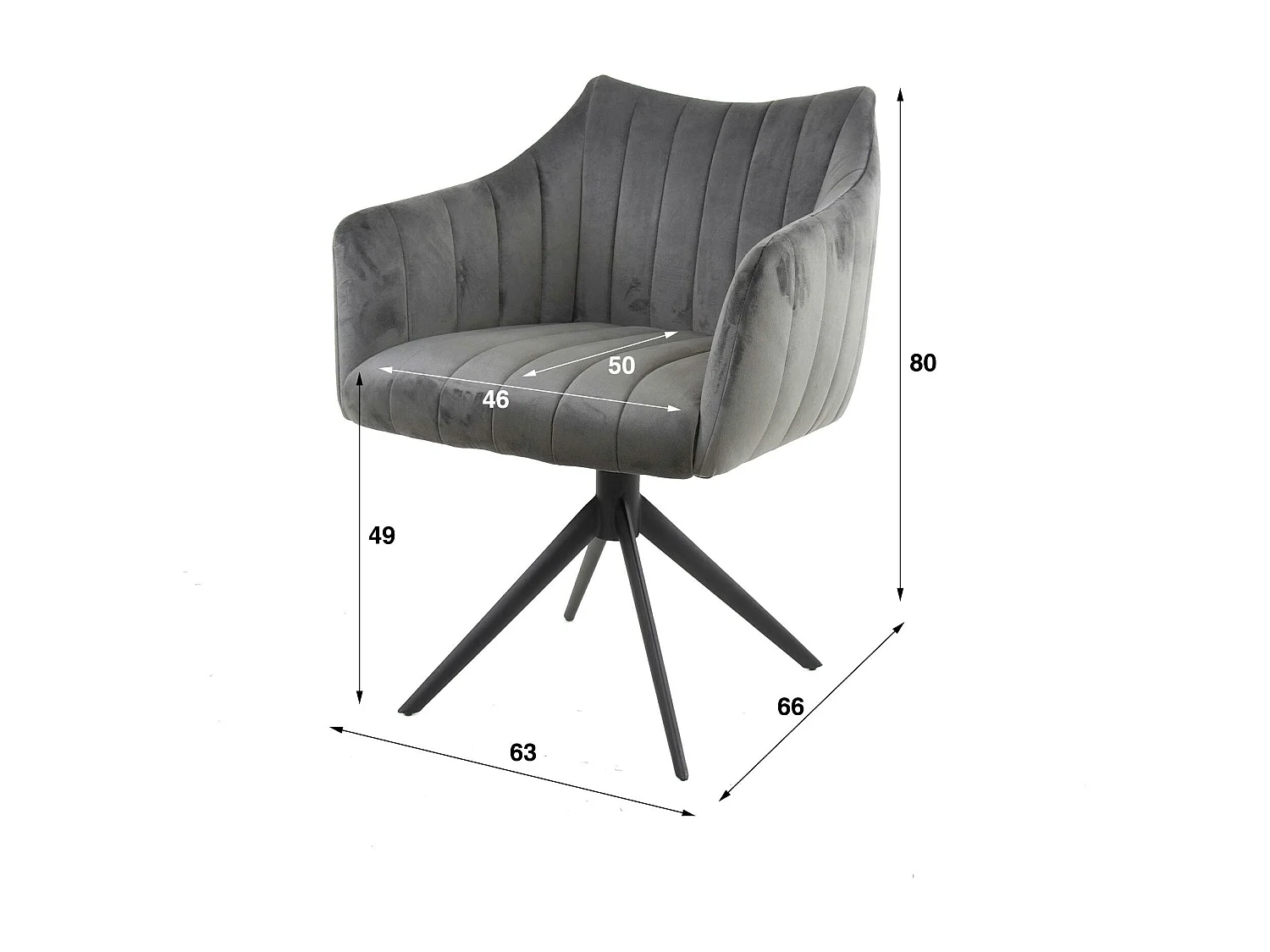 Fauteuil pivotant de table en velours gris à larges bandes (lot de 2) MELBOURNE