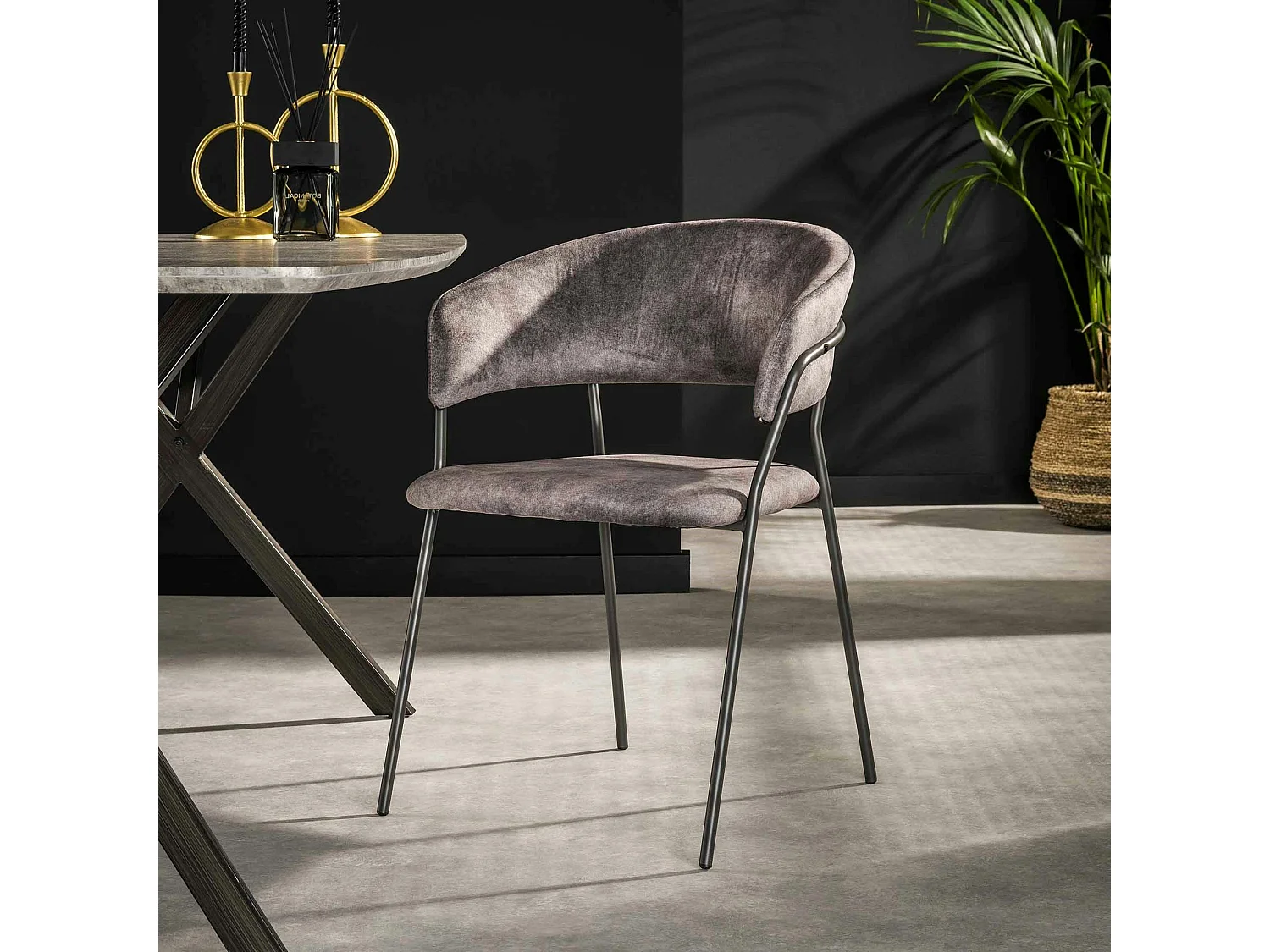 Chaise en velours gris à dossier rond (lot de 2) MELBOURNE