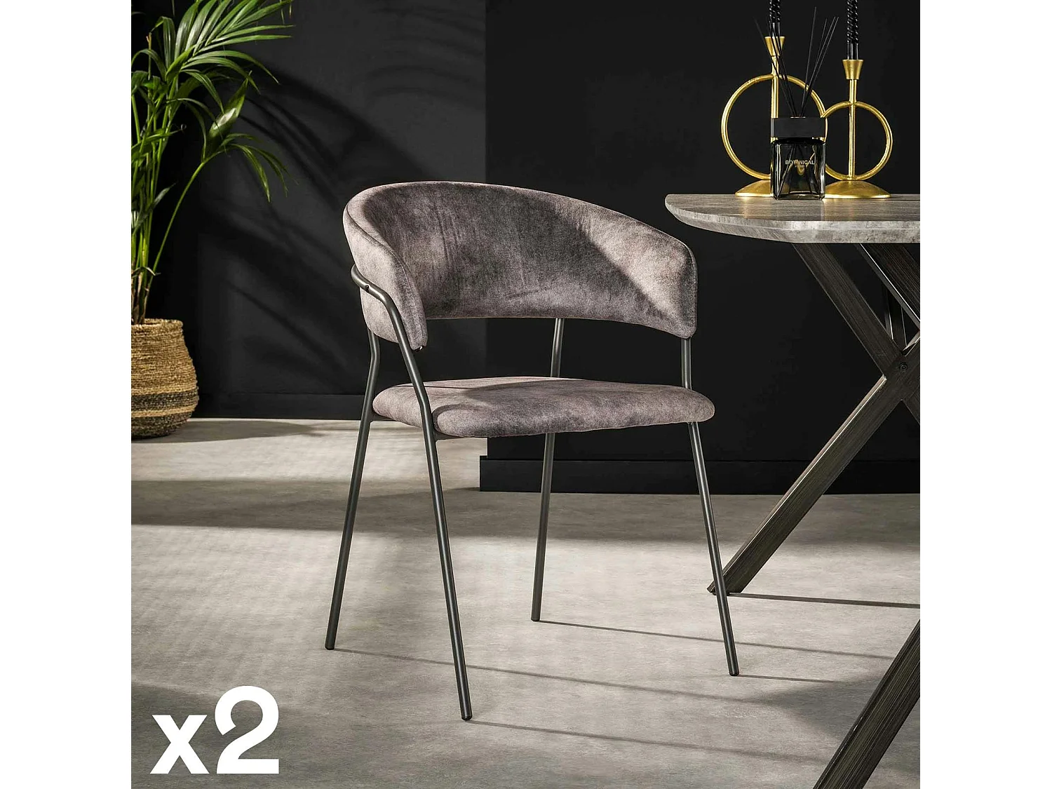 Chaise en velours gris à dossier rond (lot de 2) MELBOURNE