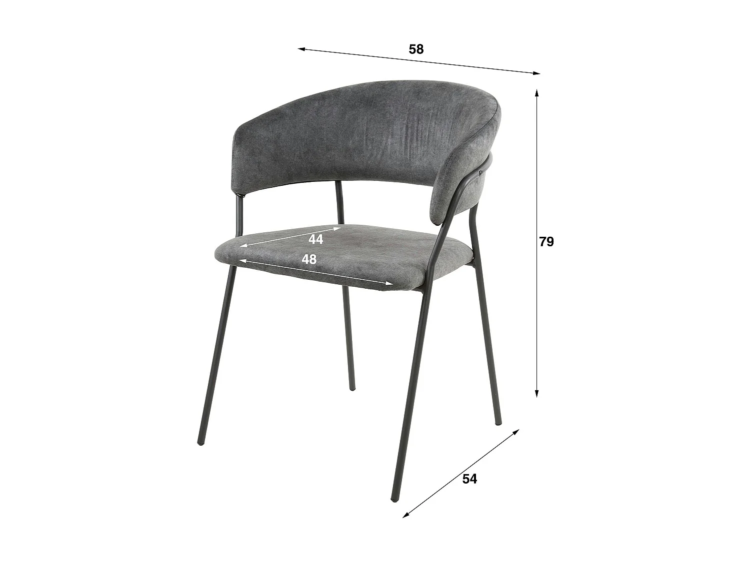 Chaise en velours gris à dossier rond (lot de 2) MELBOURNE