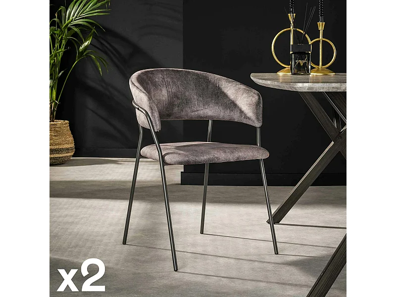 Chaise en velours gris à dossier rond (lot de 2) MELBOURNE