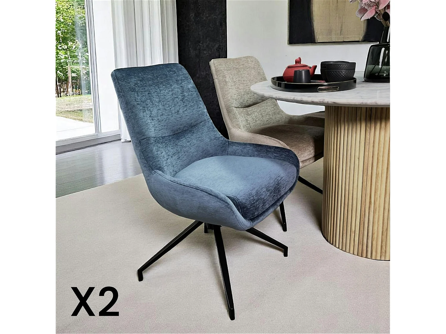 Chaise pivotante retro en velours bleu (lot de 2) PALERME