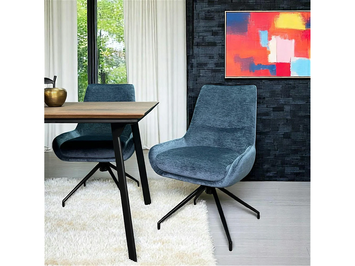 Chaise pivotante retro en velours bleu (lot de 2) PALERME