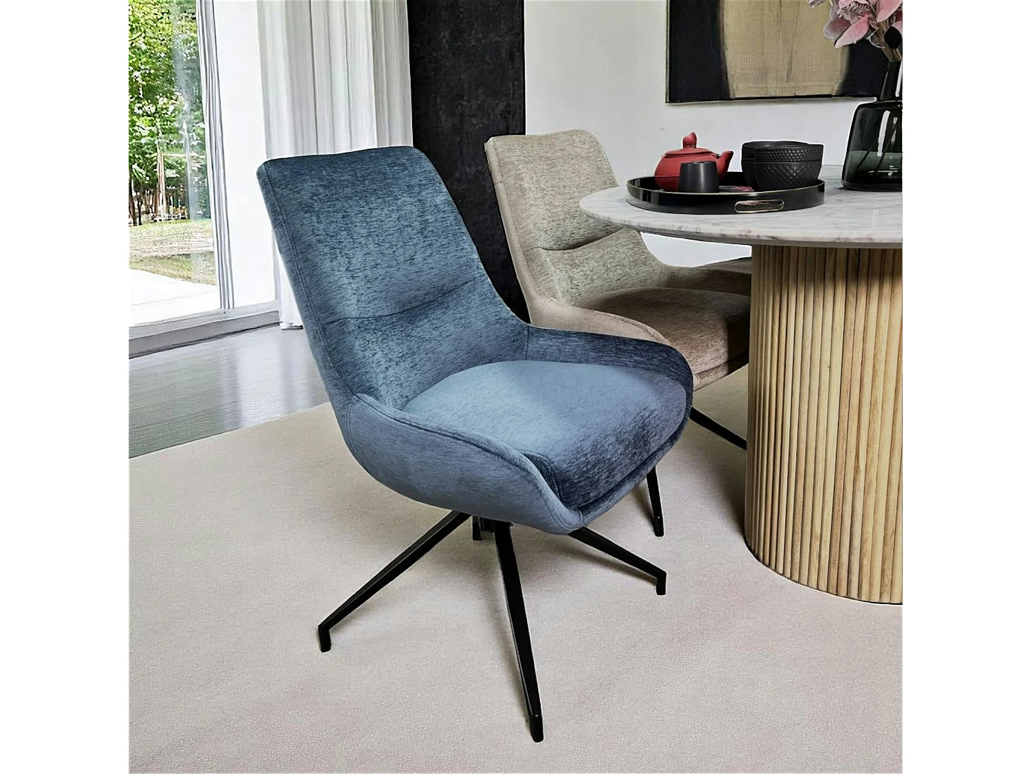 Chaise pivotante retro en velours bleu (lot de 2) PALERME