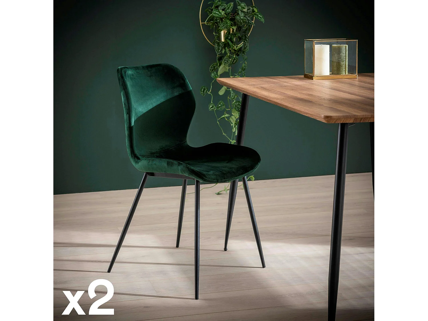 Chaise en velours vert MELBOURNE (lot de 2)