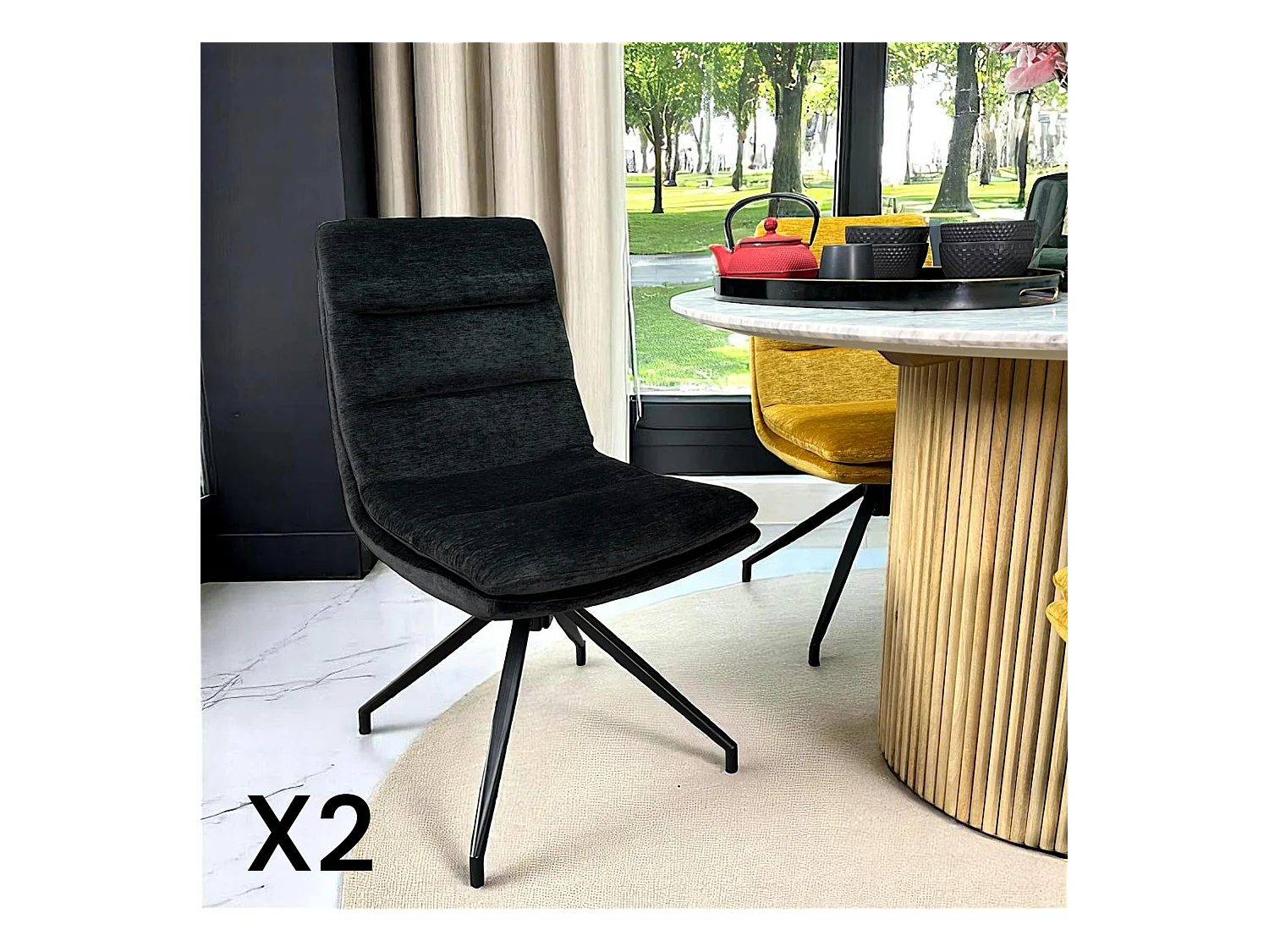 Chaise de salle à manger pivotante en velours noir (lot de 2) PALERME