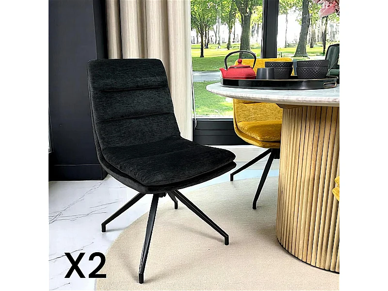 Chaise de salle à manger pivotante en velours noir (lot de 2) PALERME