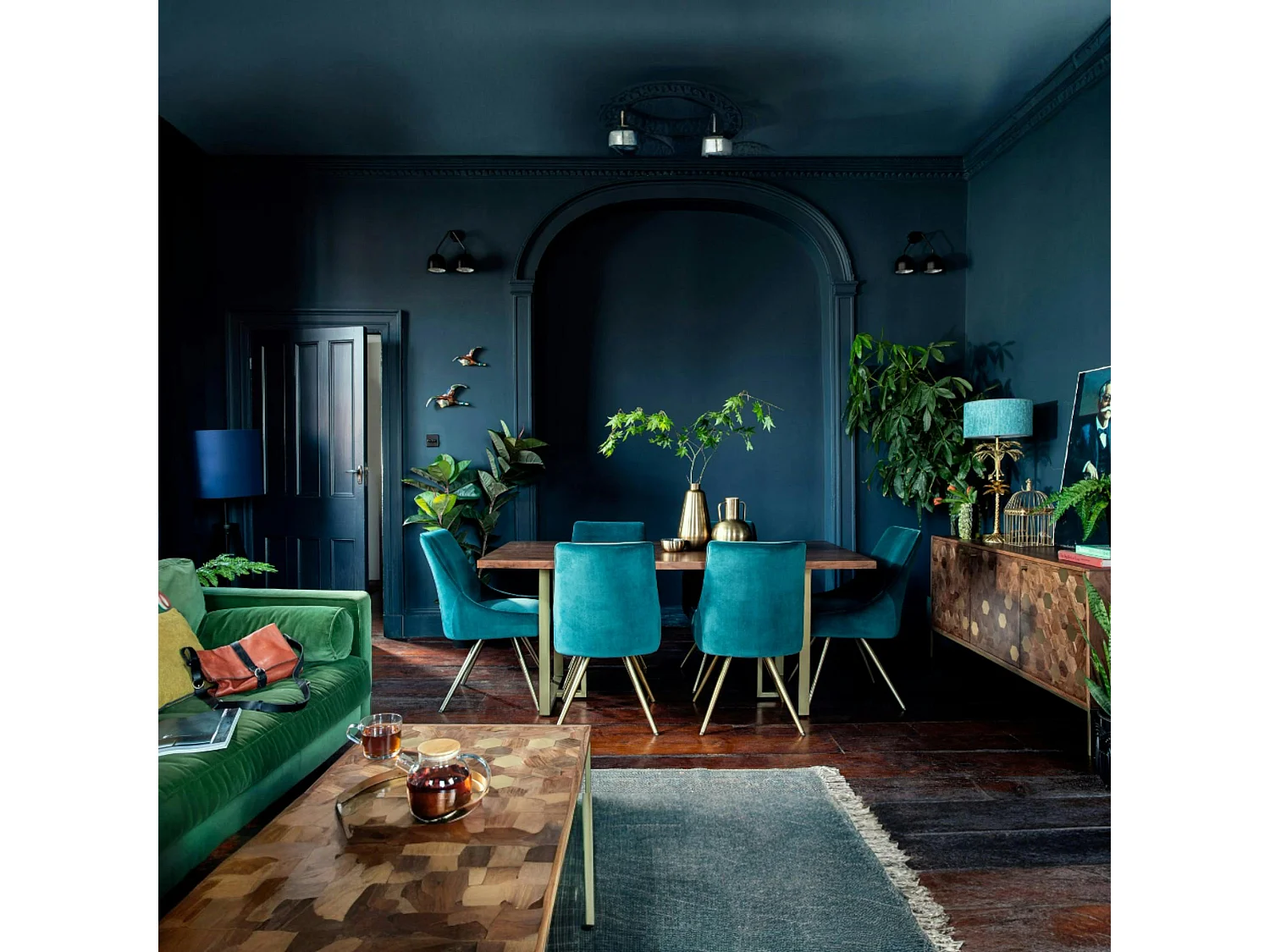 Chaise velours bleu lagon (lot de 2) HOBART