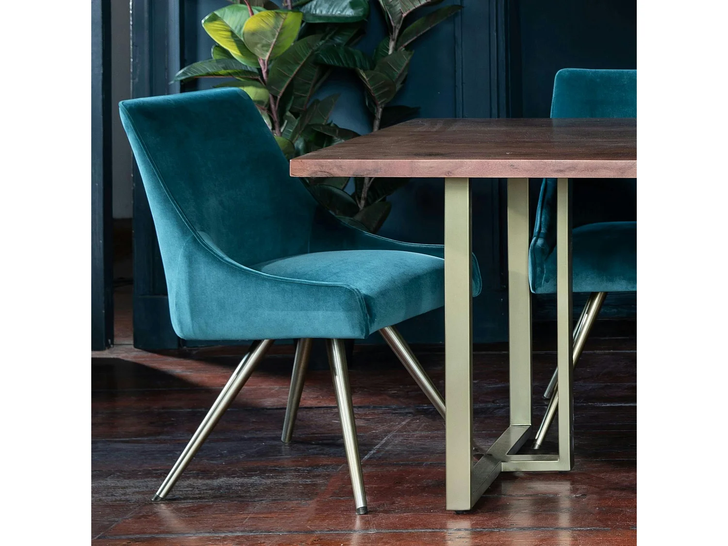 Chaise velours bleu lagon (lot de 2) HOBART