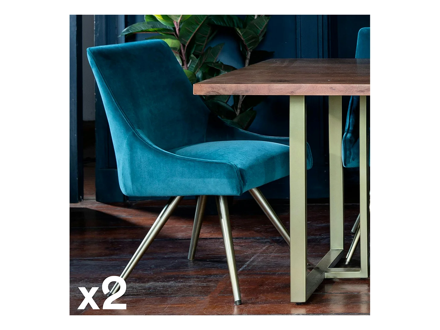 Chaise velours bleu lagon (lot de 2) HOBART