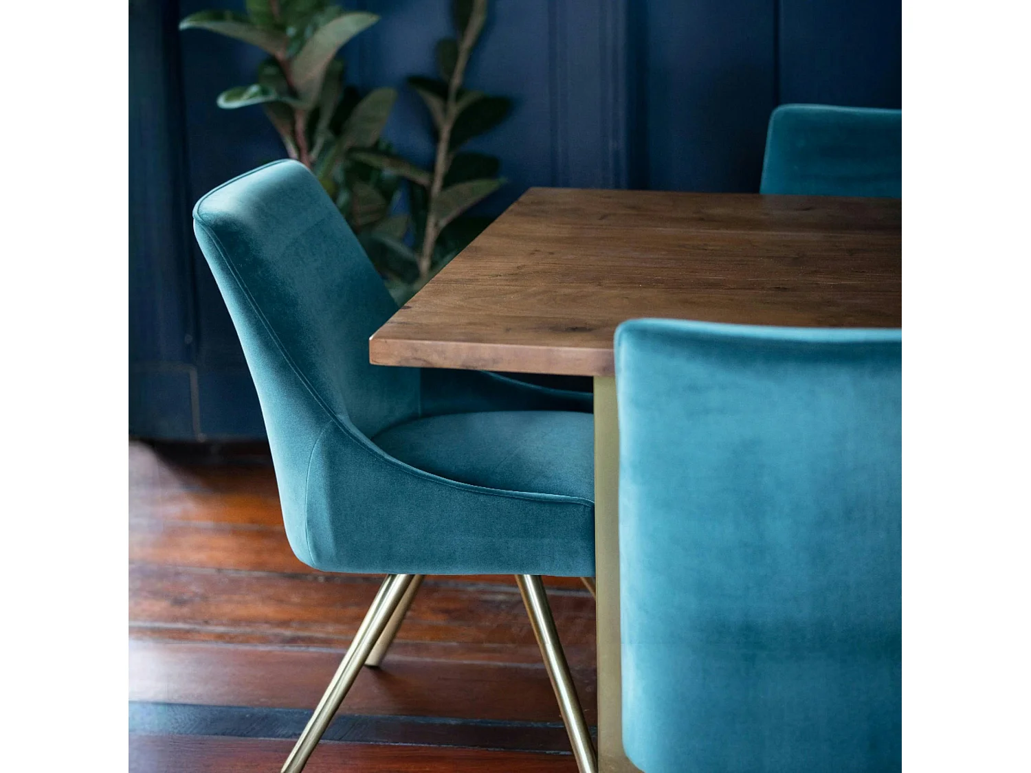 Chaise velours bleu lagon (lot de 2) HOBART