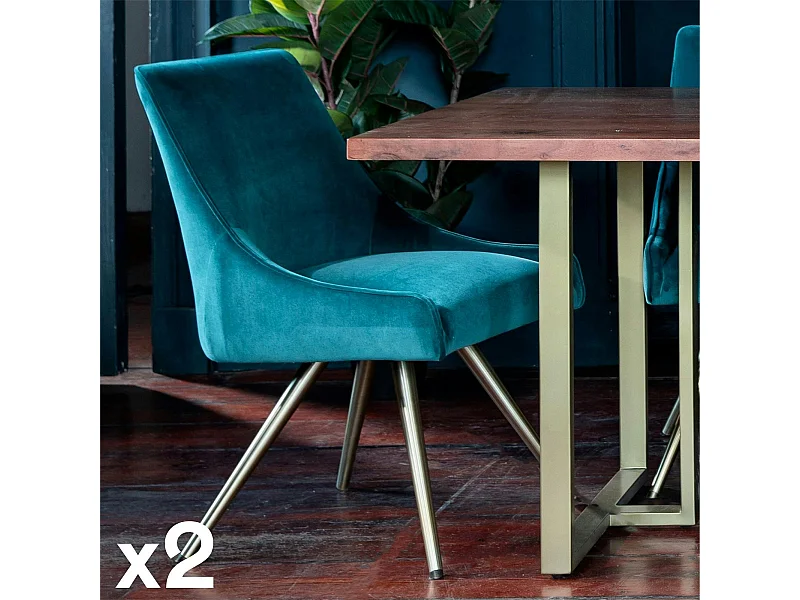 Chaise velours bleu lagon (lot de 2) HOBART