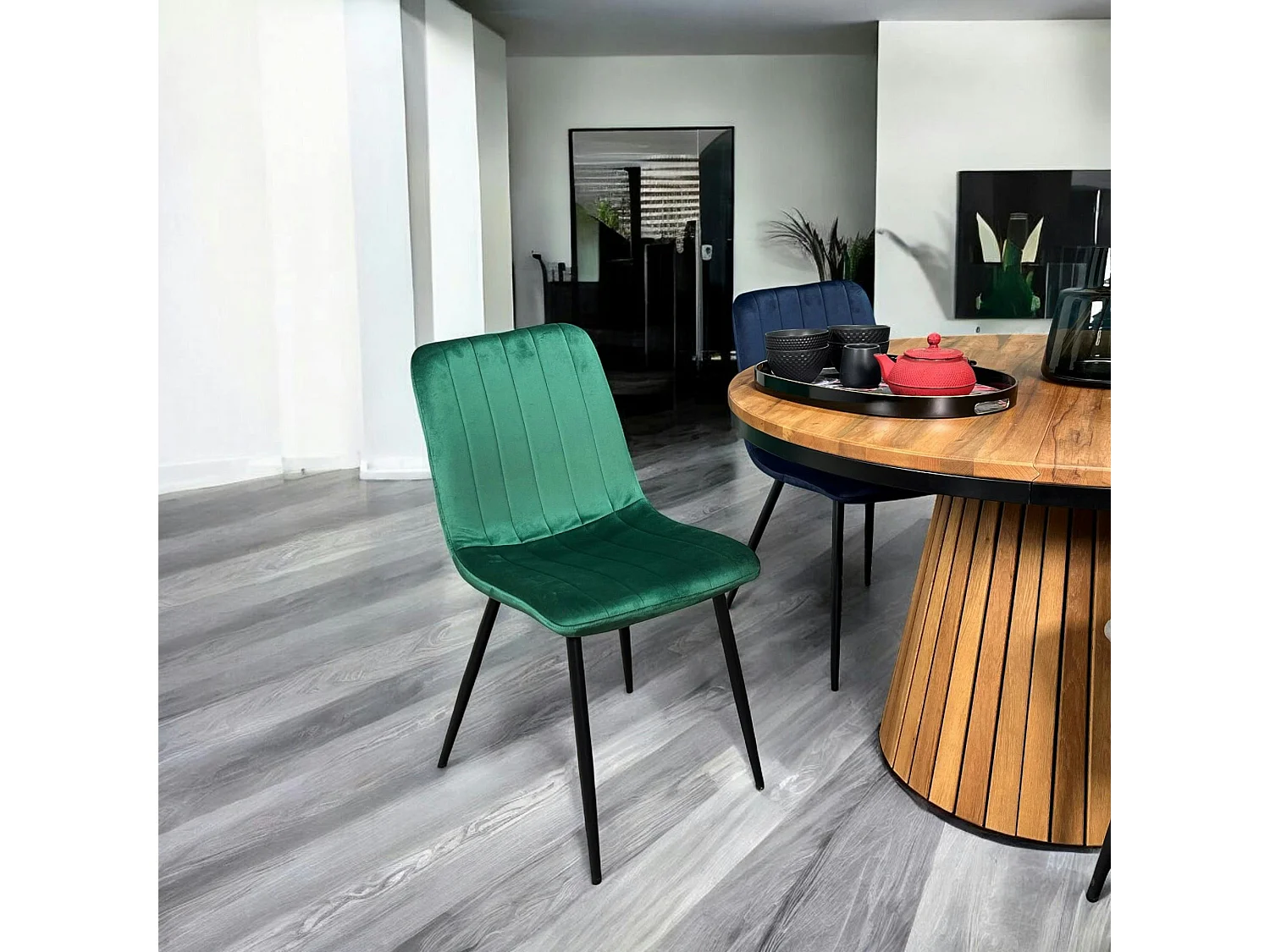 Chaise à rayures velours vert sapin (lot de 2) MALANG