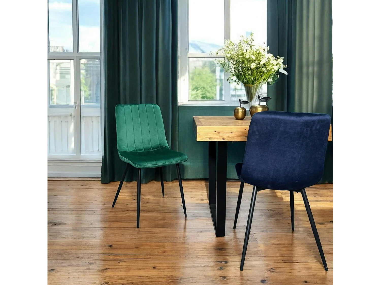 Chaise à rayures velours vert sapin (lot de 2) MALANG