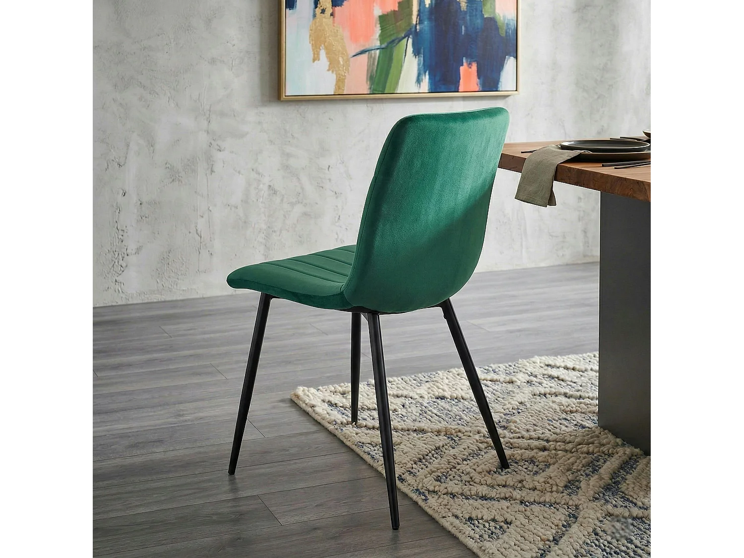 Chaise à rayures velours vert sapin (lot de 2) MALANG